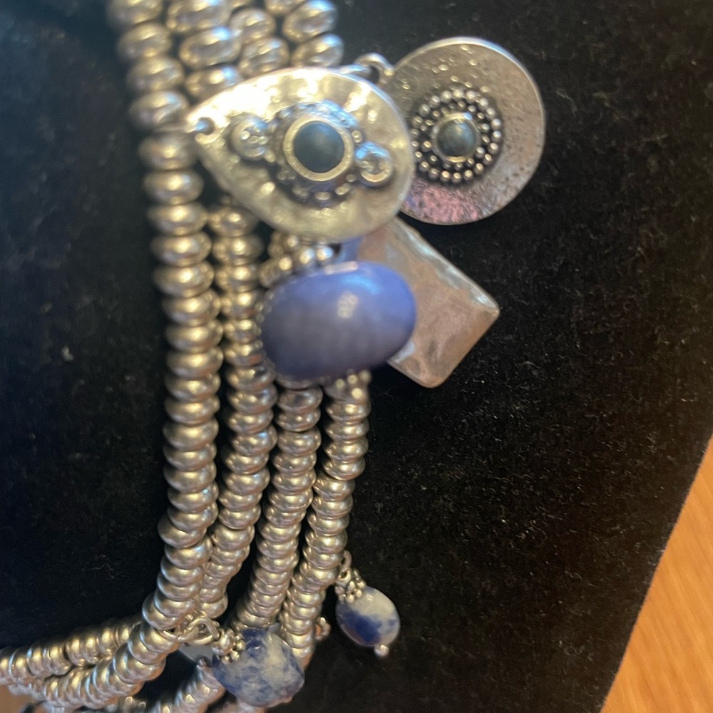 Chico's Silver and Blue Beaded Necklace